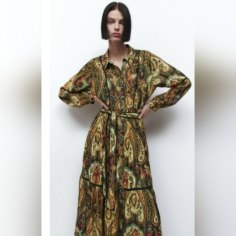 Zara Long Print Dress Holiday 2022 Large